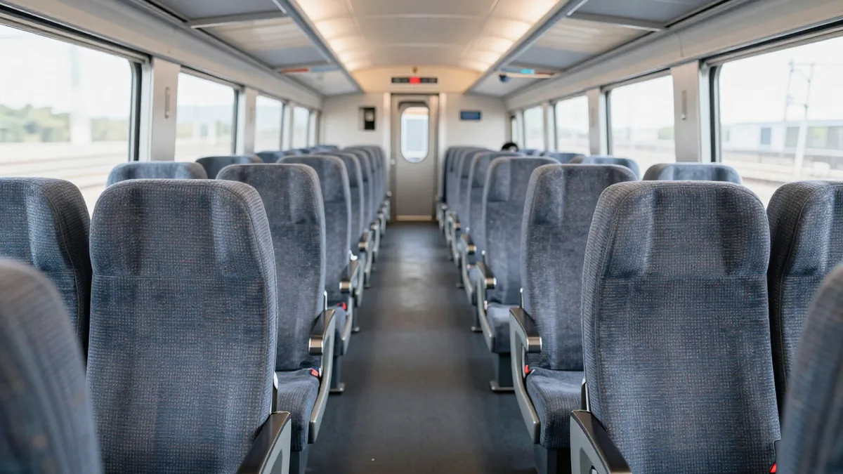 通路から見た新幹線普通車の車内と並んだ座席のイメージ