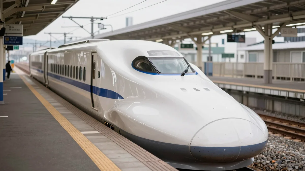 駅のホームに停車している新幹線